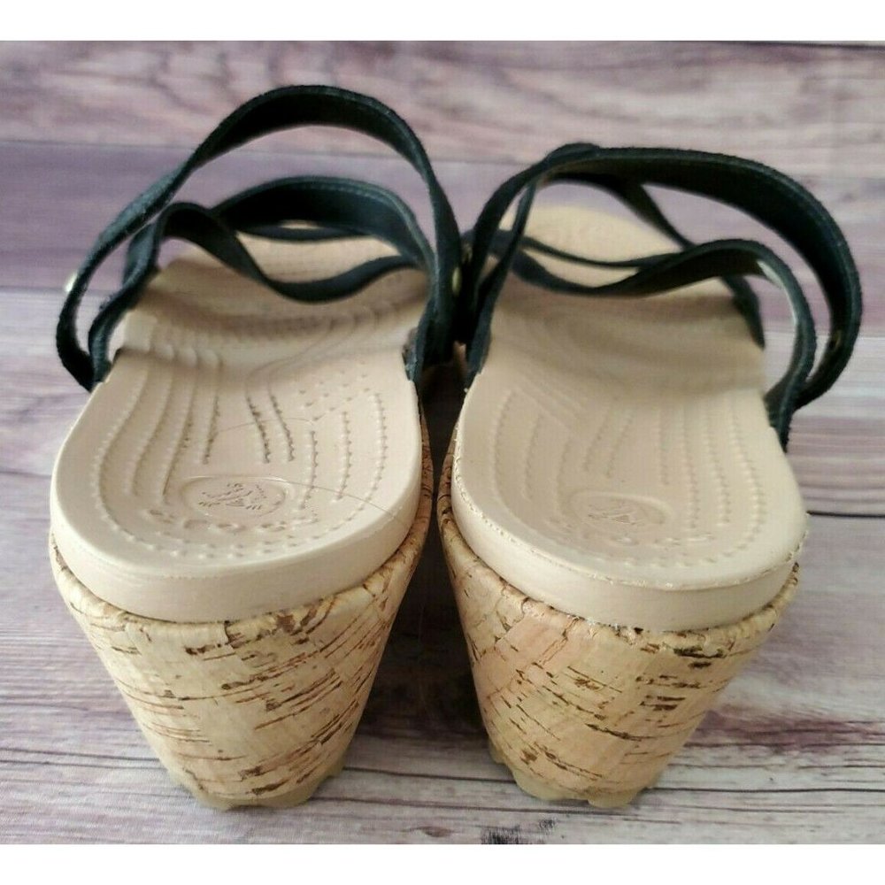 Crocs Womens A-leigh Shimmer Leather Black Sandals - Picture 4 of 6